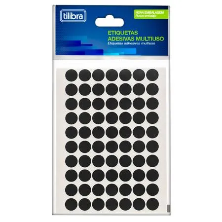 ETIQUETA ADESIVA MULTIUSO 19MM PRETA 6 FOLHAS 210 UNIDADES