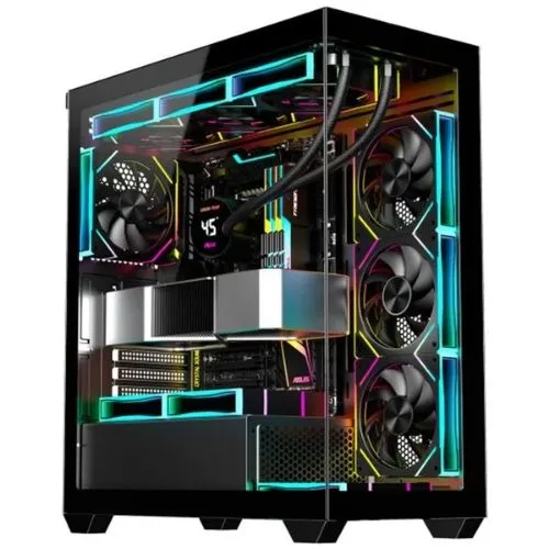 Gabinete Gamer Aquário K-mex Torre Negra Cg-36dy, frontal e lateral em vidro temperado, Usb 3.0.