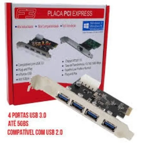 Placa PCI-Express 4 Portas USB 3.0 - F3 50 - JC-PCI-3.0