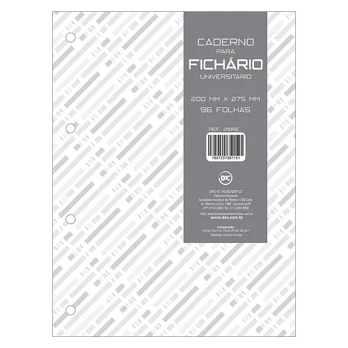 CADERNO PARA FICHARIO 96 FOLHAS - DAC