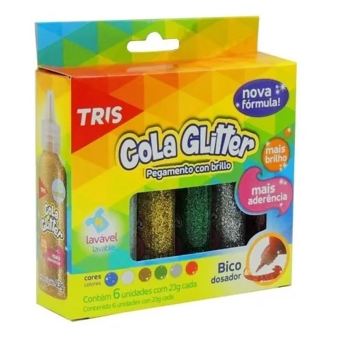 Cola Glitter 6 Cores Lavável 23gr Tris