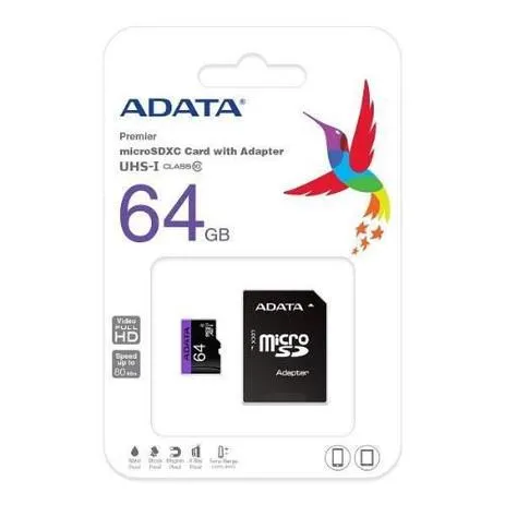 Cartão de Memória Adata MicroSDXC 64 GB Classe 10 com Adaptador - AUSDX64GUICL10-RA1