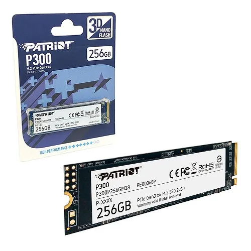 SSD Patriot P300 M.2 2280 256GB NVME 1.3 Leitura 2100MB/s, Gravação 1700MB/s - P300p256gm28